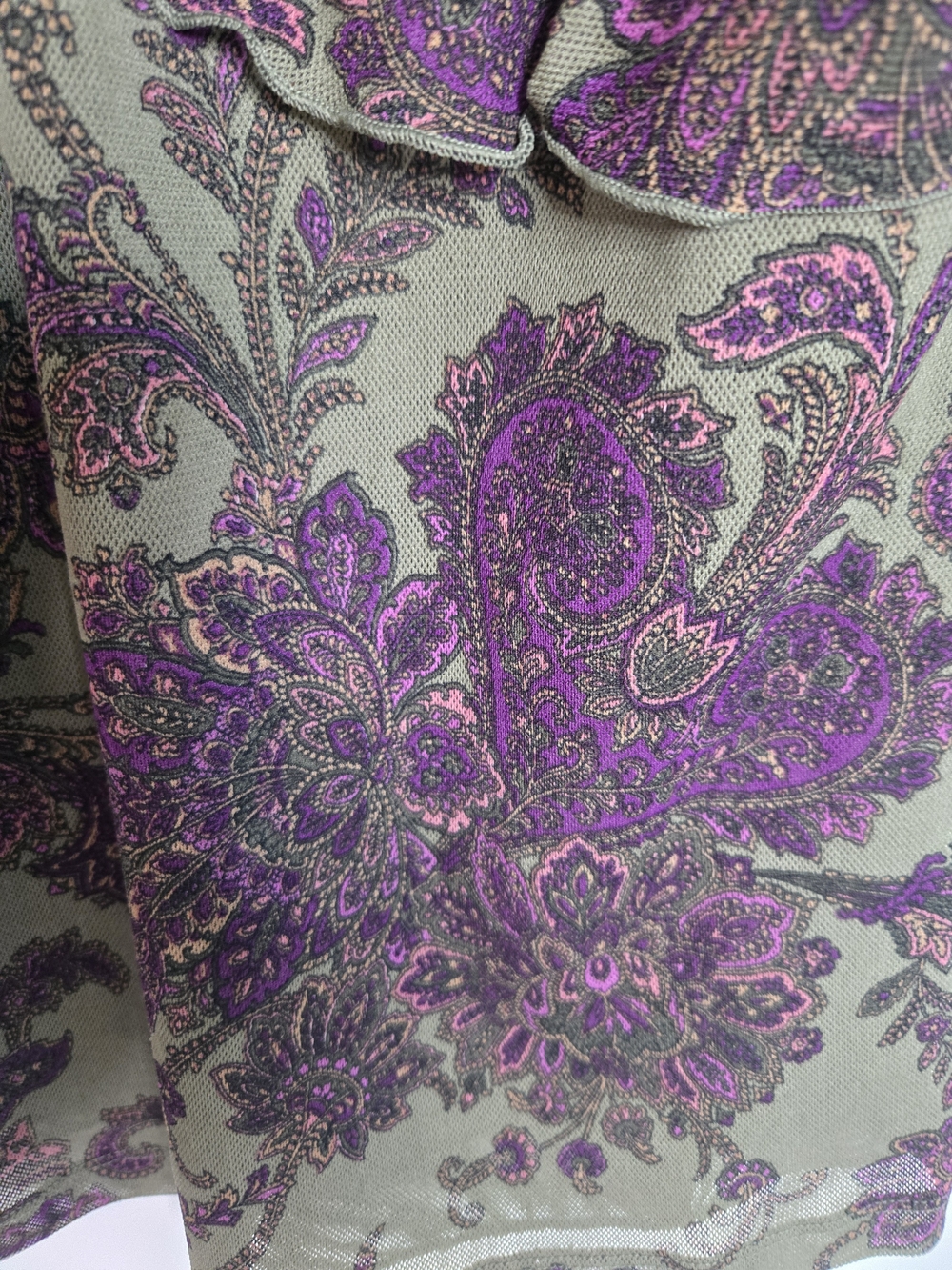 Like New Chaps Women's Olive Green & Purple Floral V-Neck Ruffle Top Women's XL - Picture 5 of 14